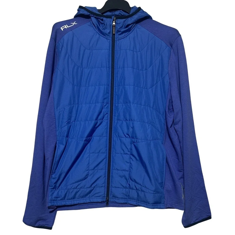 RLX Ralph Lauren Hybrid Golf Jacket Men's XL Blue Quilted Hooded Performance New